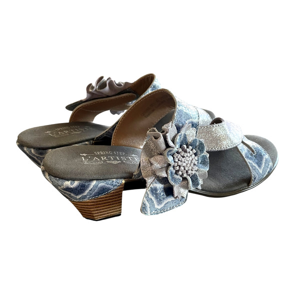 NEW L'ARTISTE SPRING STEP Cassana Size EU 42 Blue/Silver Leather Slide Sandals - Picture 9 of 11